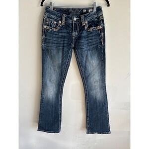 Miss Me Signature Bootcut Jeans Dark Wash Embellished Thick Stitch Size 26